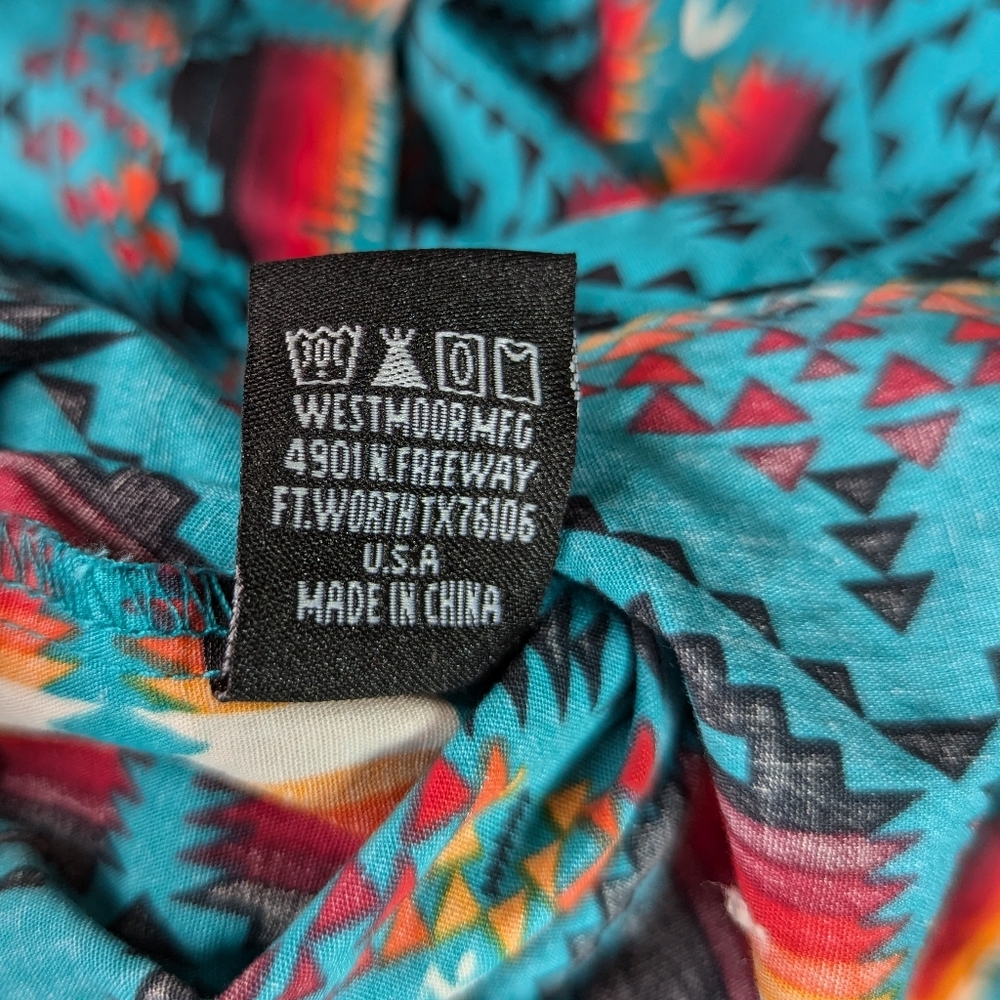 Western Shirt Kids L Unisex Southwestern Tribal Pattern Pearl Snap Multicolor - Picture 5 of 11